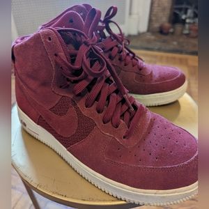 Nike Air Force 1 - Hi Tops - Size 8 Mens - Burgundy Suede and Woven Knit